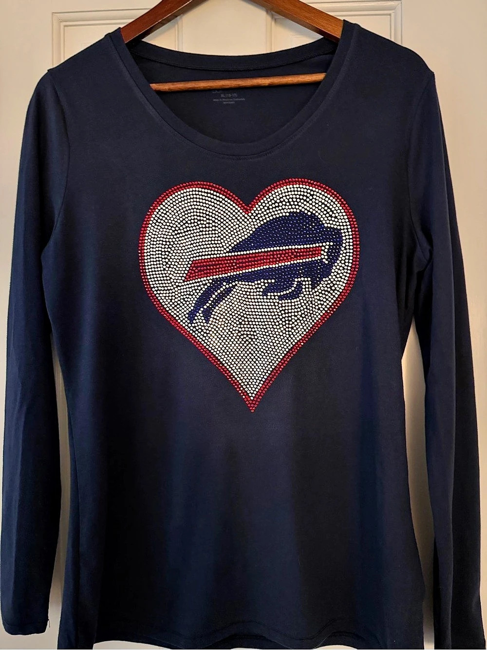 Buffalo Bills Rhinestone Heart Long Sleeve Tee
